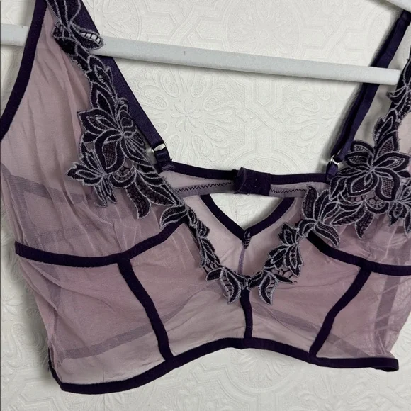 Thistle & Spire Meadow Bralette Sheer Mesh Bralette Purple Lace Strappy Large - Picture 4 of 7